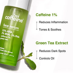 Mcaffeine Green Tea Face Serum With 25% AHA, 2% BHA, 5% PHA, (30 ml) Mcaffeine