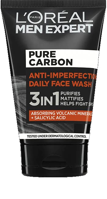 L'Oreal Paris Men Expert Pure Carbon 3 In 1 Anti-Imperfection Face Wash (100 ml) Loreal Men Expert