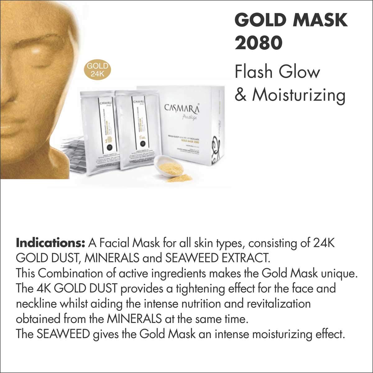Casmara Mask for Flash Glow & Moisturizing Gold Mask 2080 (1gel & 1powder) Casmara