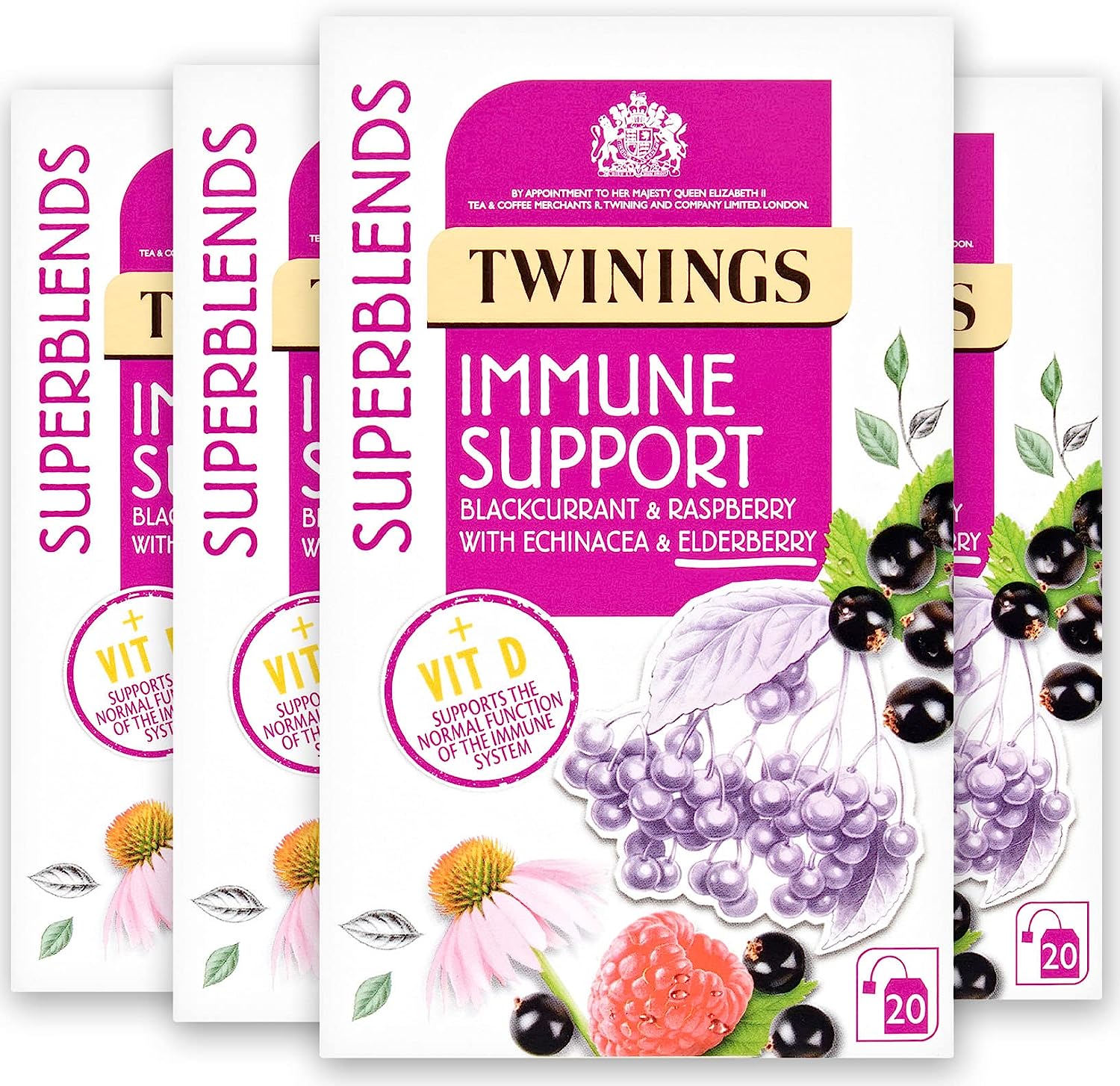 Twinings Superblends Immune Support Tea - Blackcurrant, Raspberry & Elderberry Herbal Tea (40 g) Beautiful