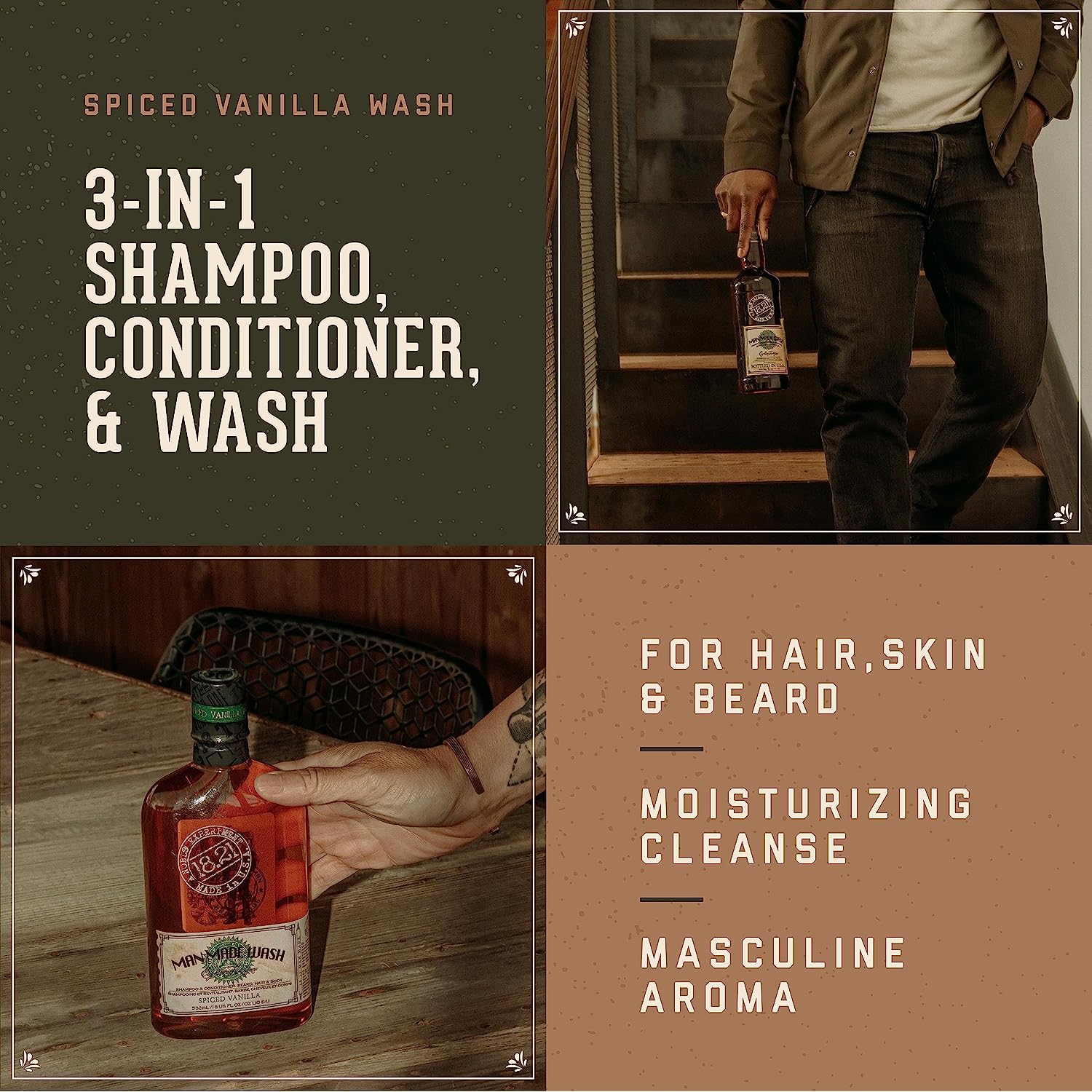 Man Made Wash Spiced Vanilla 3-in-1 Body Wash, Shampoo & Conditioner (532 ml) Man Made Wash