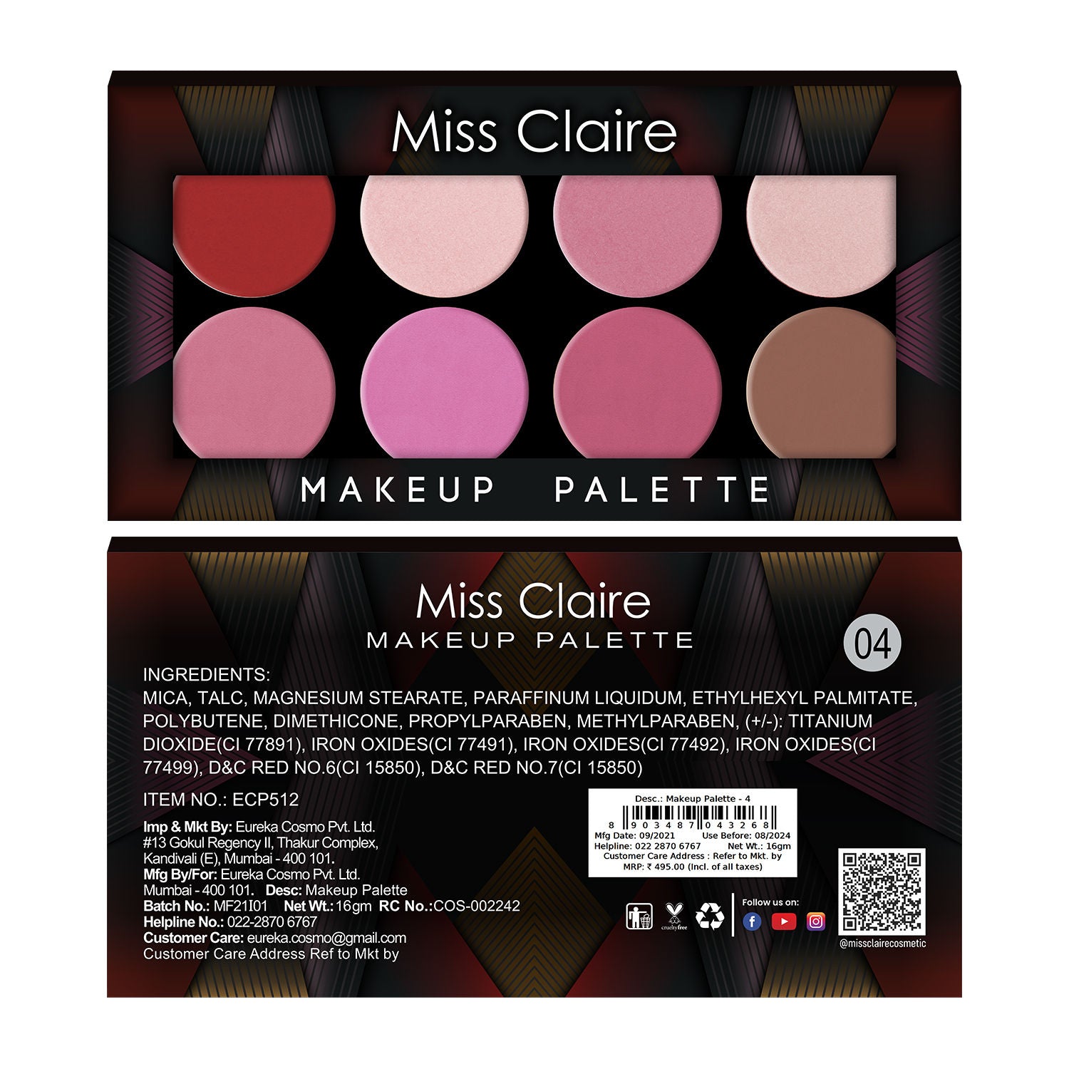 Miss Claire Makeup Palette - 4 (16g) Miss Claire