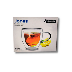 Dubblin Jones Double Wall Glass Tea Coffee Mug (250ml) Dubblin