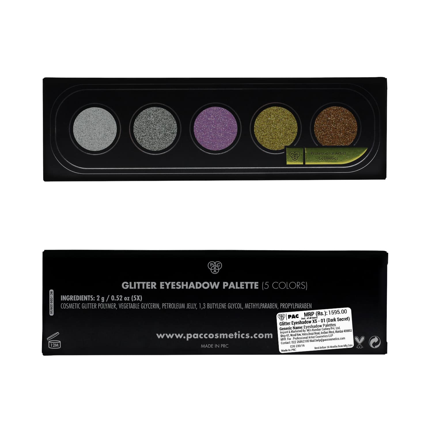 PAC Glitter Eyeshadow X5 - 01 (Dark Secret) PAC