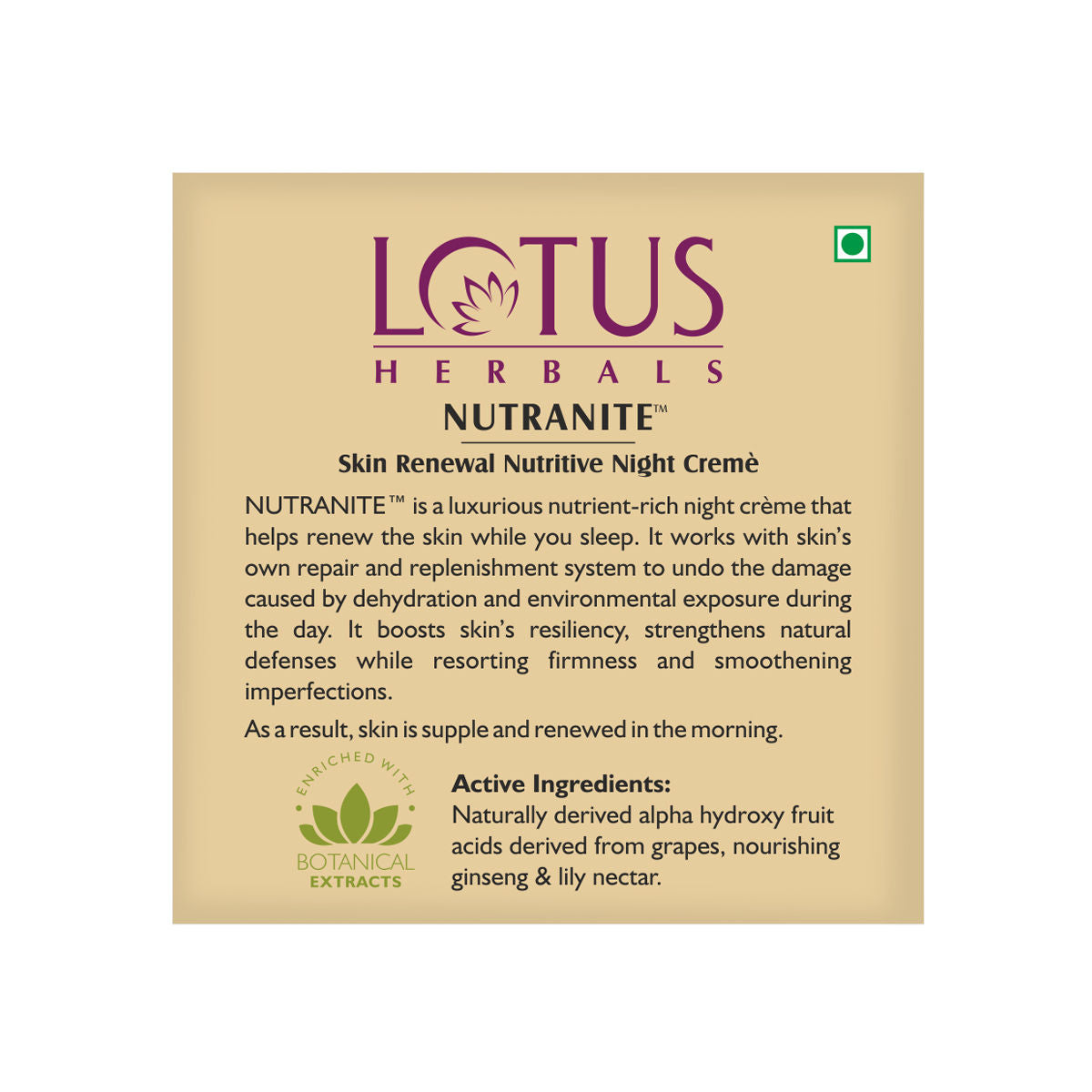 Lotus Herbals Nutranite Skin Renewal Nutritive Night Cream (50 g) Lotus Herbals