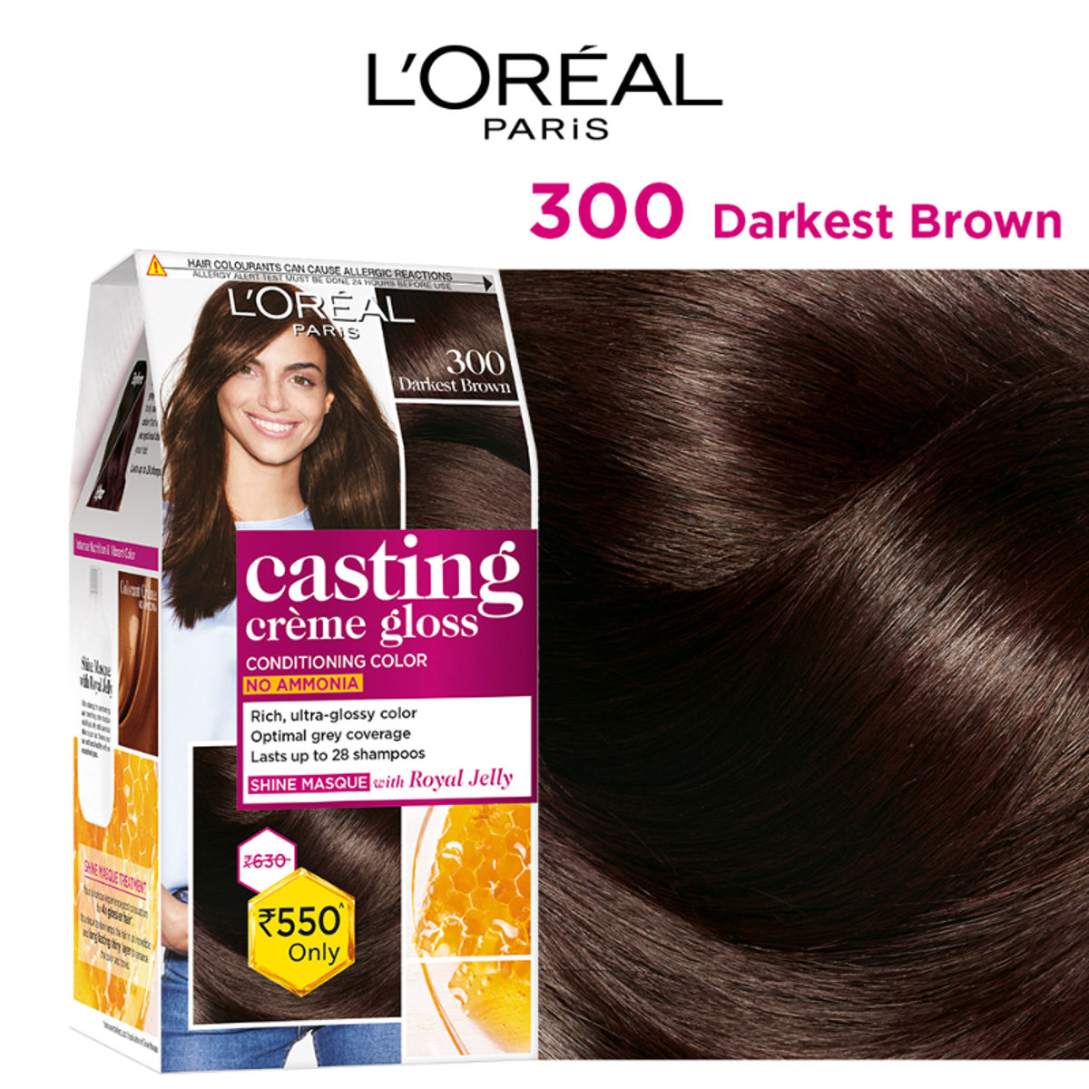 L'Oreal Paris Casting Creme Gloss Hair Color - Darkest Brown 300 (87.5 g + 72 ml) L'Oreal Paris