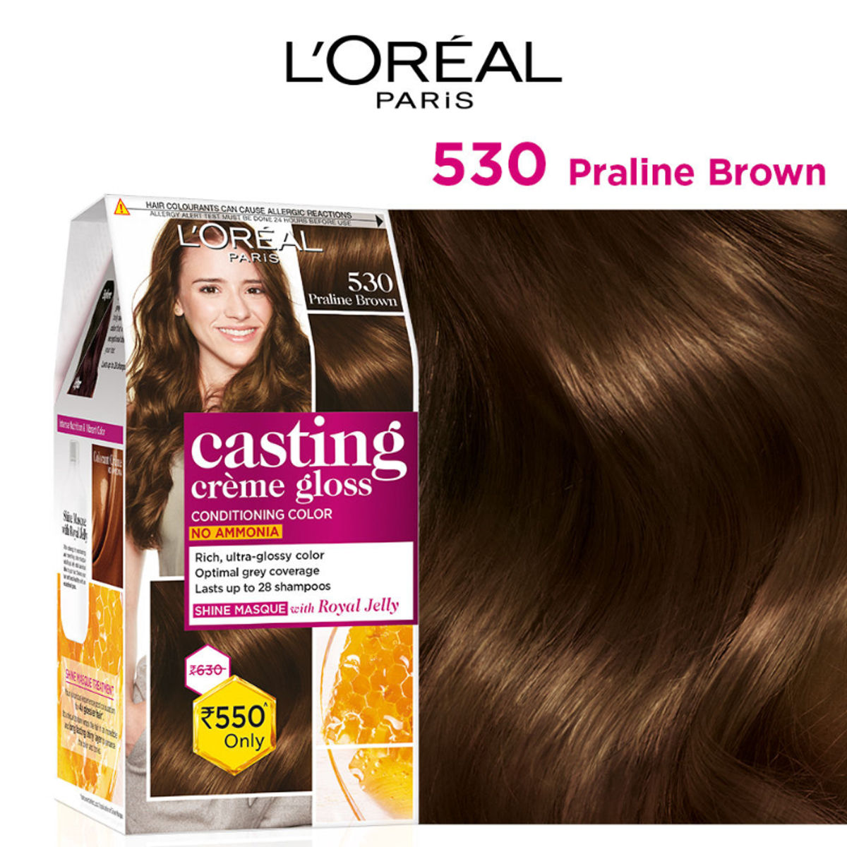 L'Oreal Paris Casting Creme Gloss Hair Color - Praline Brown 530 (87.5 g + 72 ml) L'Oreal Paris