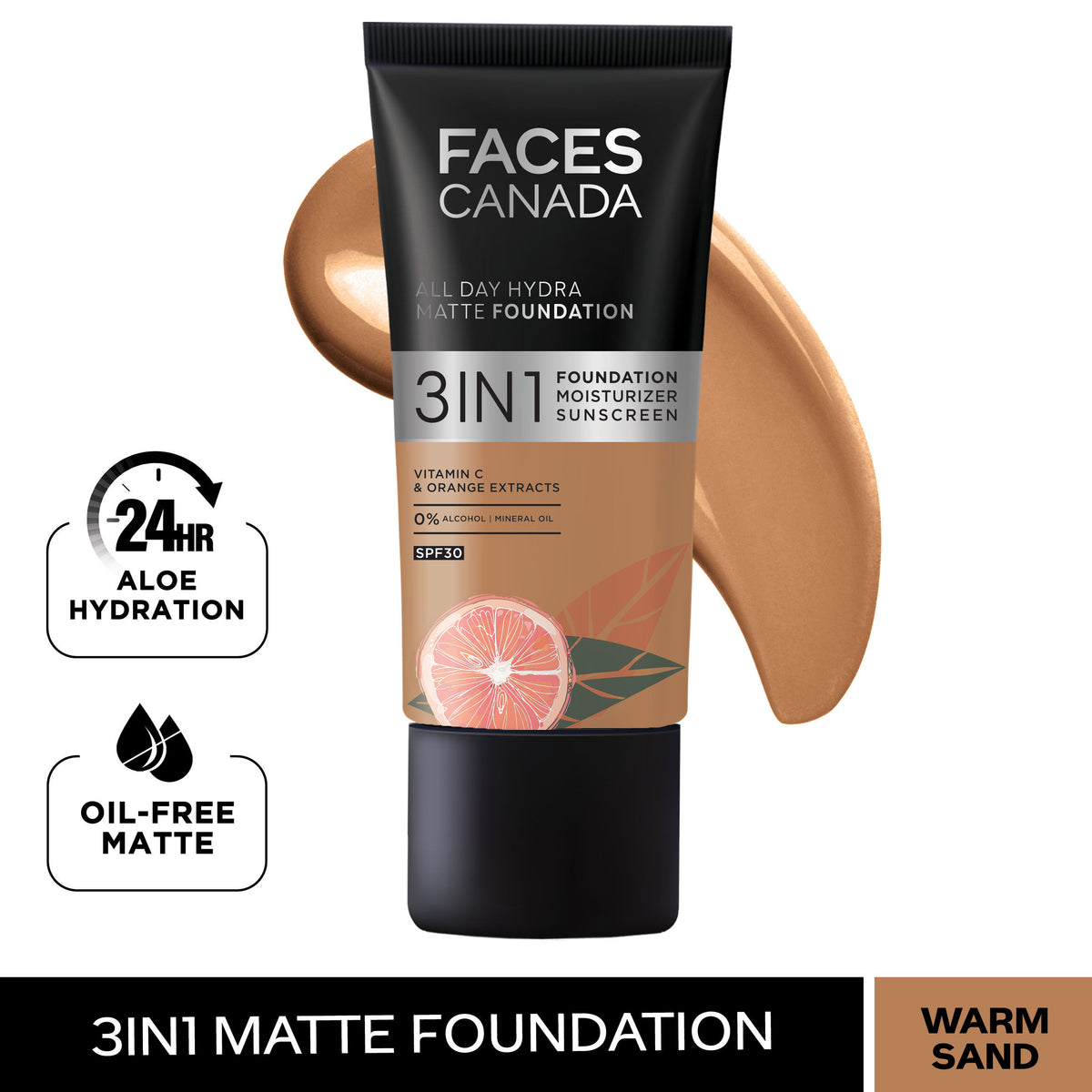 Faces Canada 3 In 1 All Day Hydra Matte Foundation - Warm Sand 042 (25ml) Faces Canada