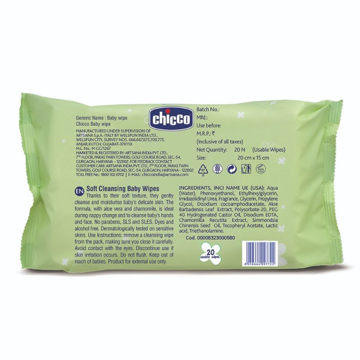 Chicco Baby Moments Soft Cleansing Wipes (20 pc) Chicco