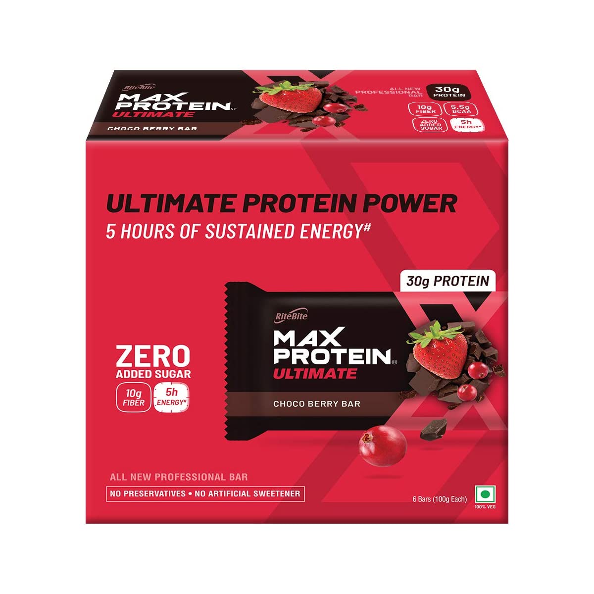 Max Protein Ultimate Choco Berry - 30g Protein (Pack of 6) RiteBite Max Protein