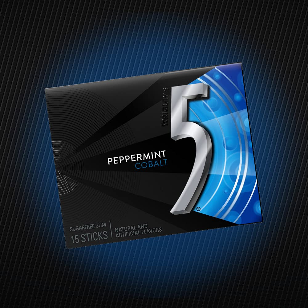 Wrigley's 5 Cobalt Peppermint, Sugar Free Gum, 15 Sticks, Pack of 3 (40.5gm) Wrigley's