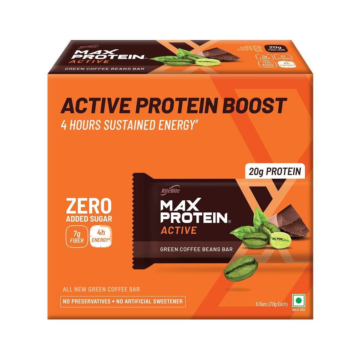 Max Protein Active Green Coffee Beans - 20g Protein (Pack of 6) RiteBite Max Protein