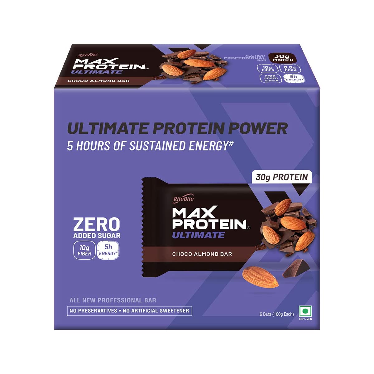 Max Protein Ultimate Choco Almond - 30g Protein (Pack of 6) RiteBite Max Protein