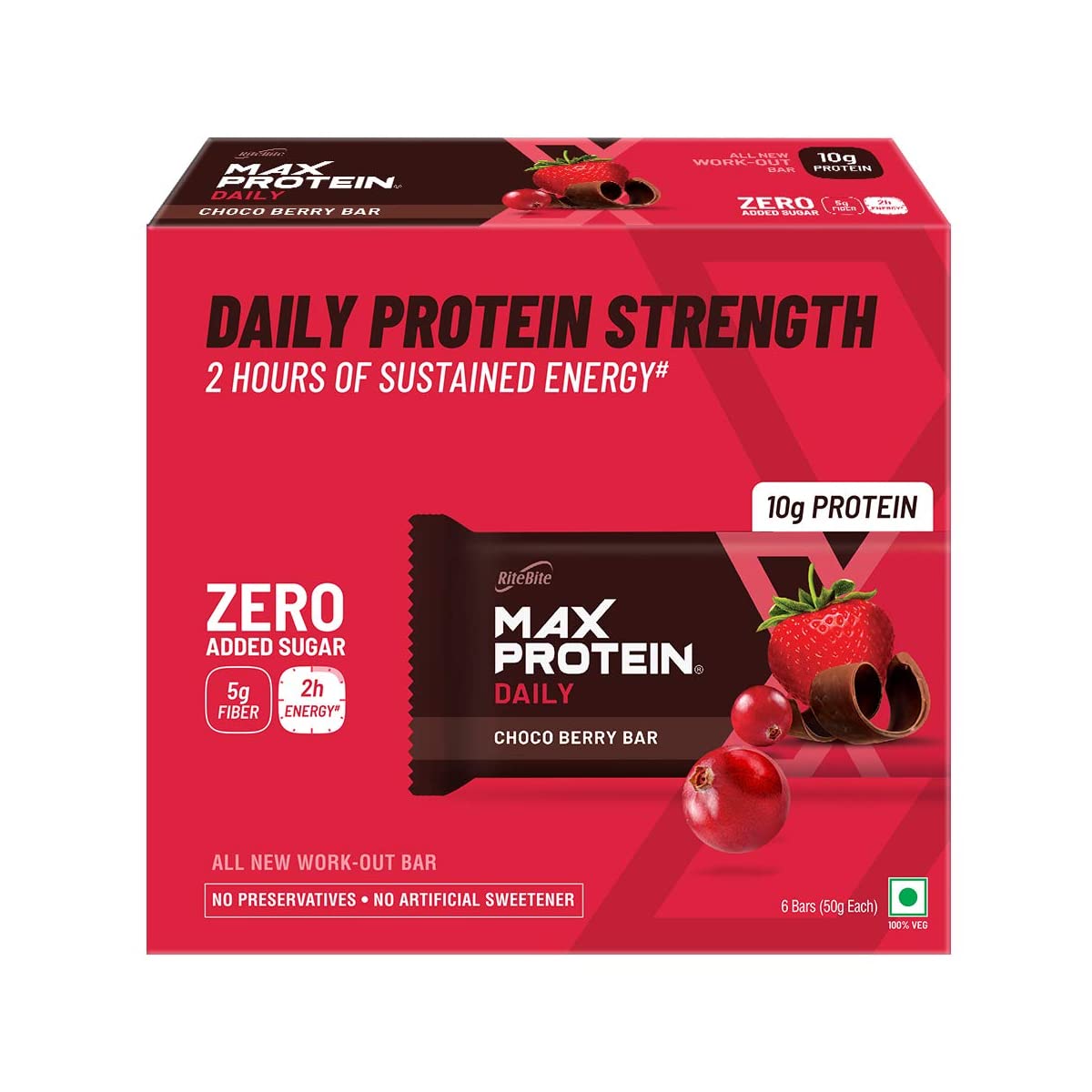 Max Protein Daily Choco Berry - 10g Protein (Pack of 6) RiteBite Max Protein