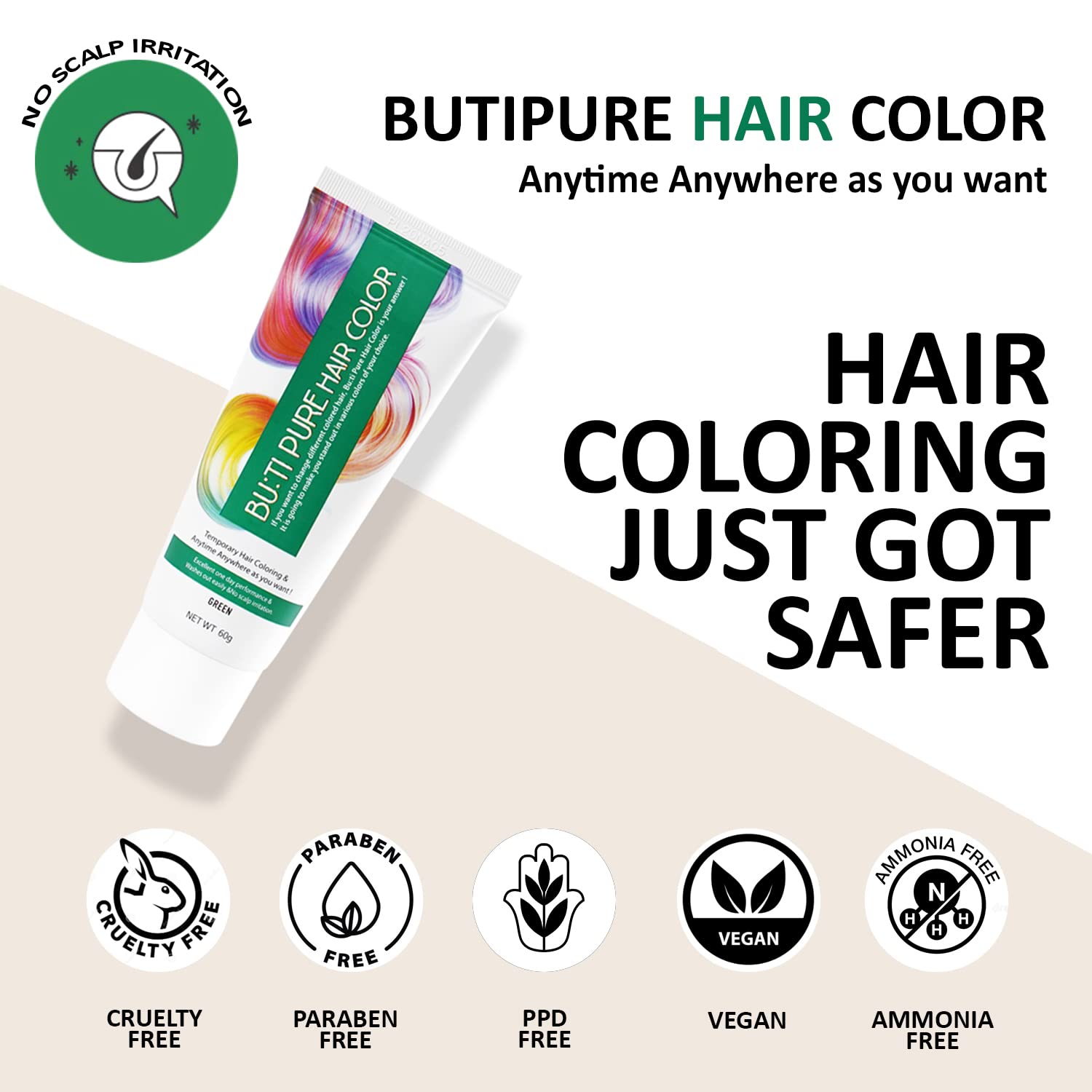 ButiPure Ash Green One Day Hair Color (60g) Buti Pure