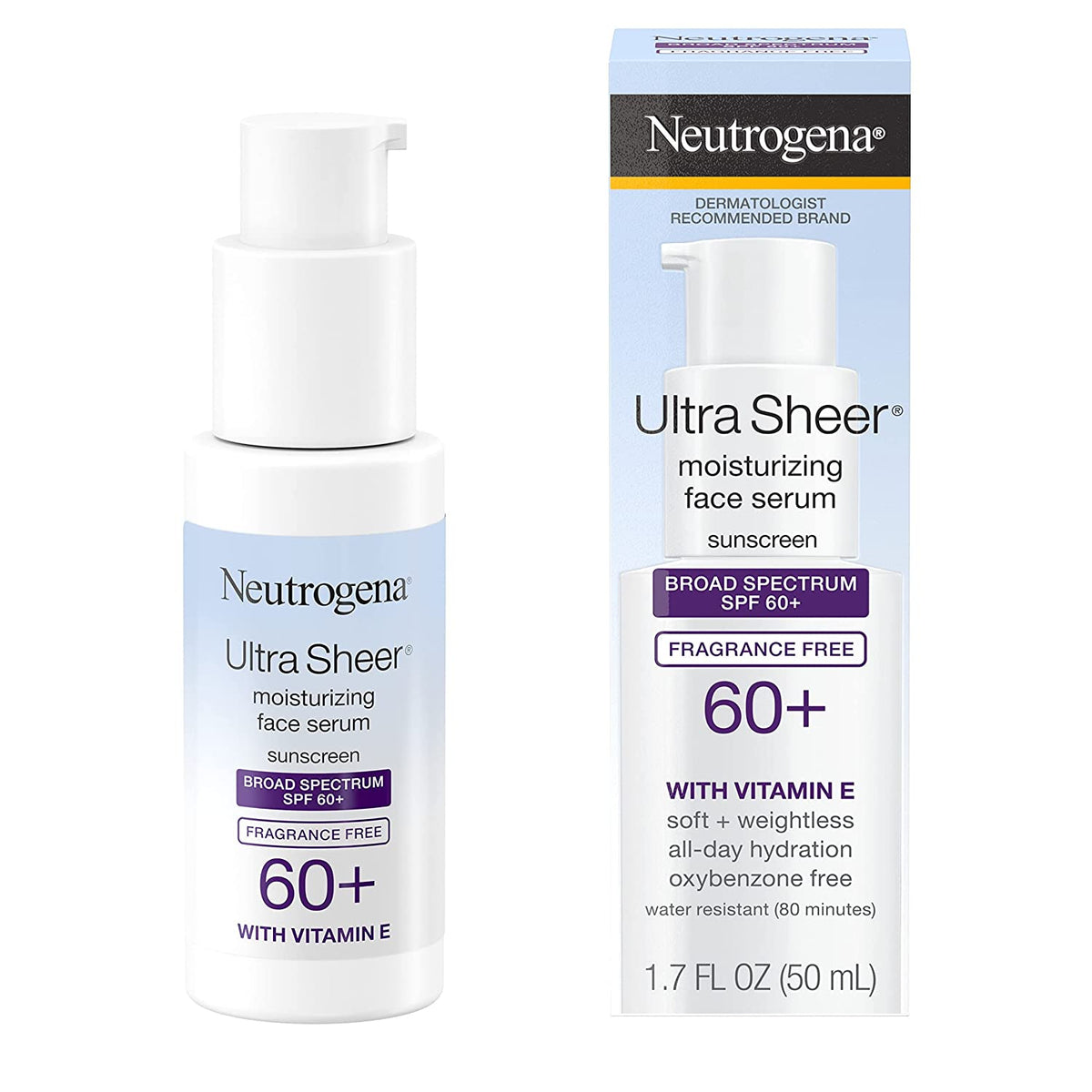 Neutrogena Ultra Sheer Moisturizing Face Serum Sunscreen with Vitamin E Broad Spectrum SPF 60+ Fragrance Free (50ml) Neutrogena