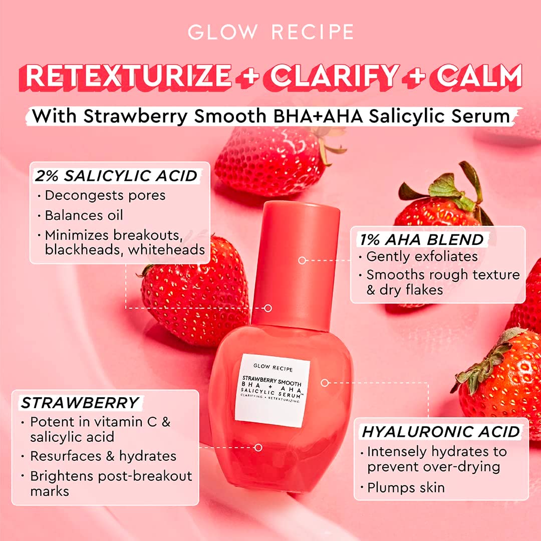 Glow Recipe Strawberry Smooth BHA + AHA Salicylic Serum (30ml) Glow Recipe