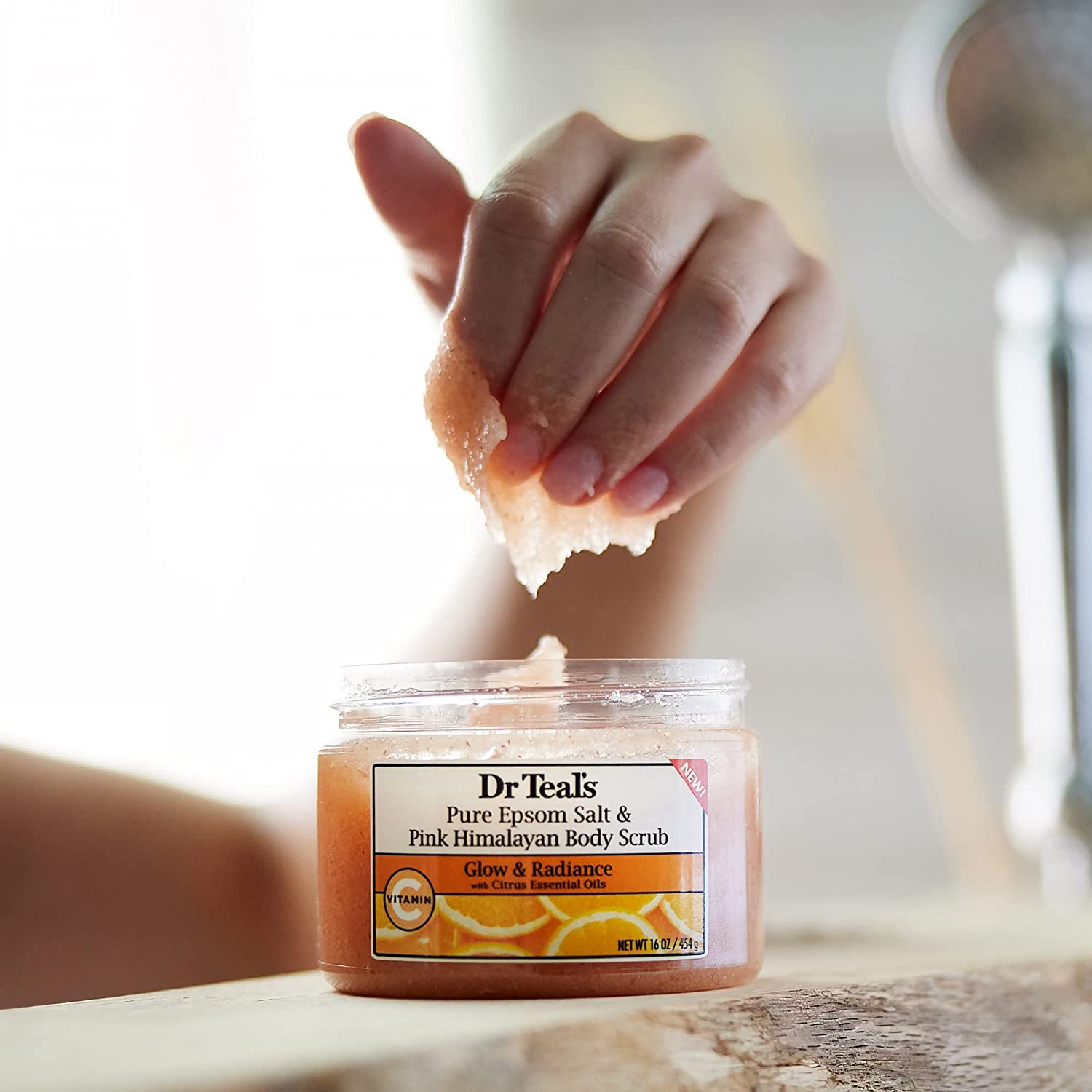 Dr Teal's Pink Himalayan Salt Glow & Radiance With Pure Epsom Salts & Citrus Essential Oils Body Scrub (454g) Dr Teal's