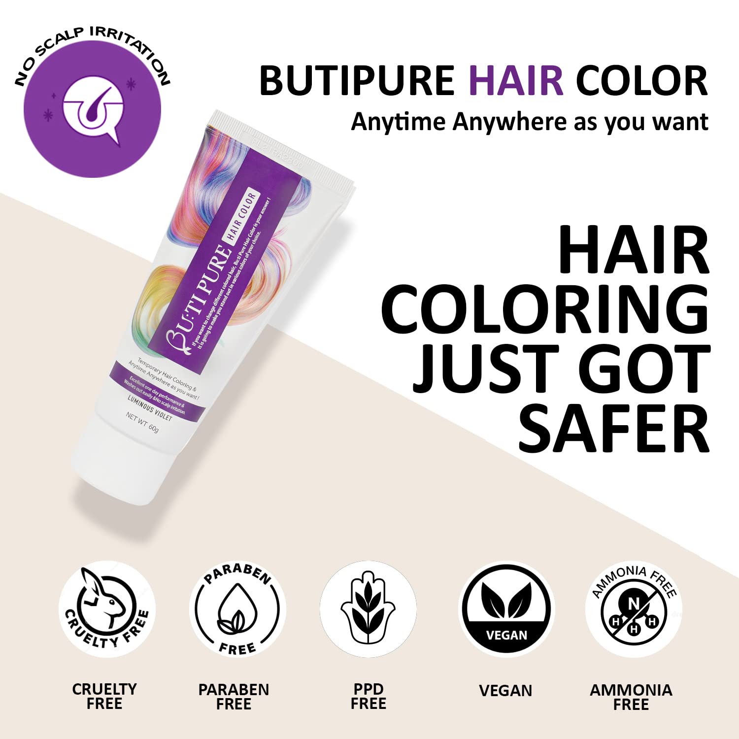 ButiPure Luminous Violet One Day Hair Color (60g) Buti Pure