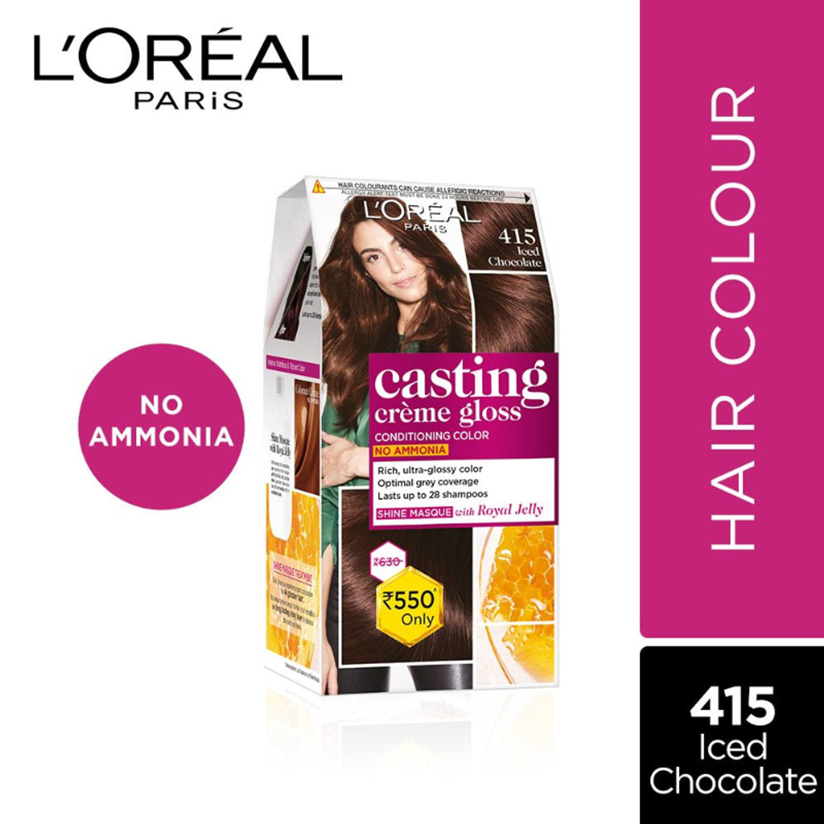 L'Oreal Paris Casting Creme Gloss Hair Color - Iced Chocolate 415 (87.5 g + 72 ml) L'Oreal Paris