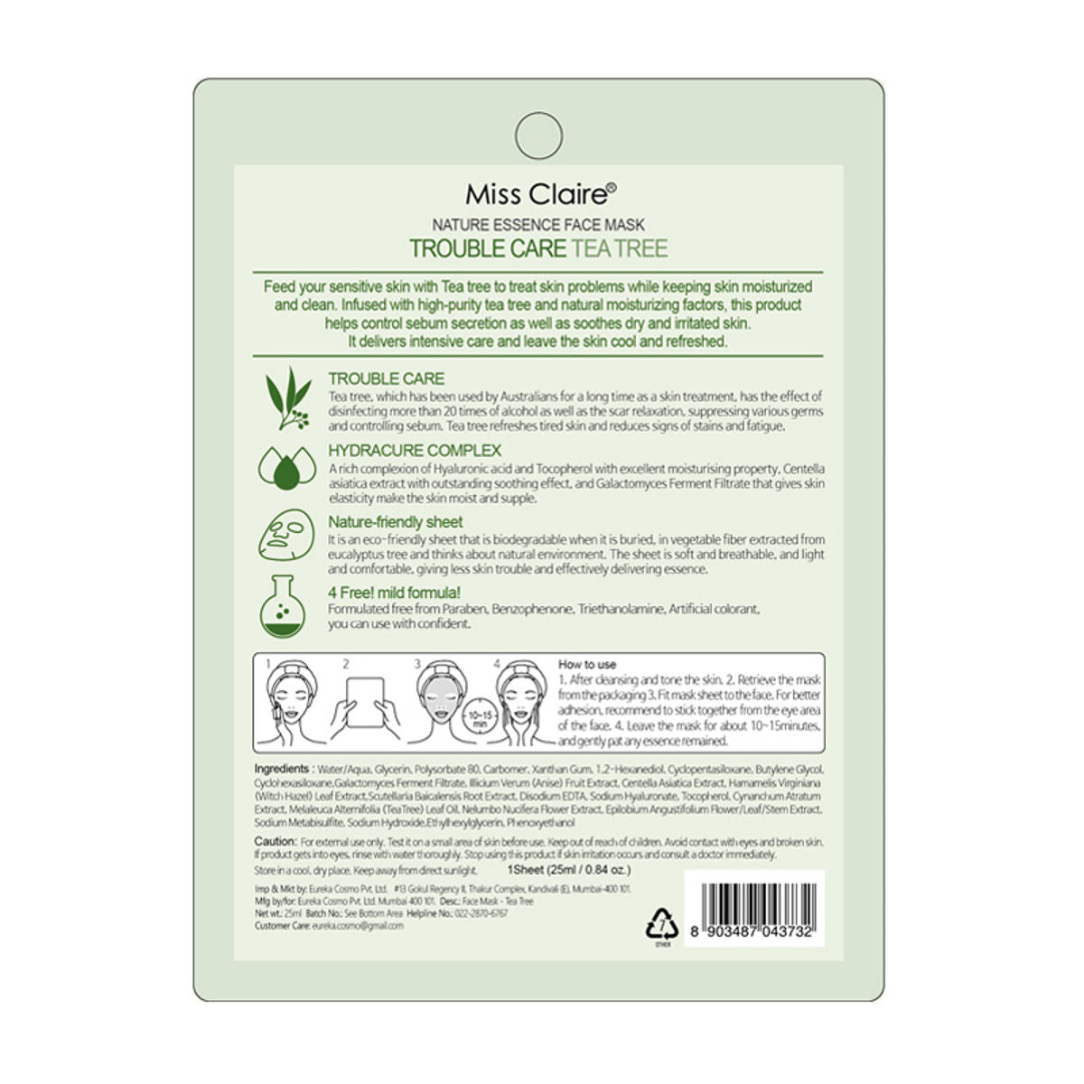 Miss Claire Nature Essence Face Mask - Tea Tree Miss Claire