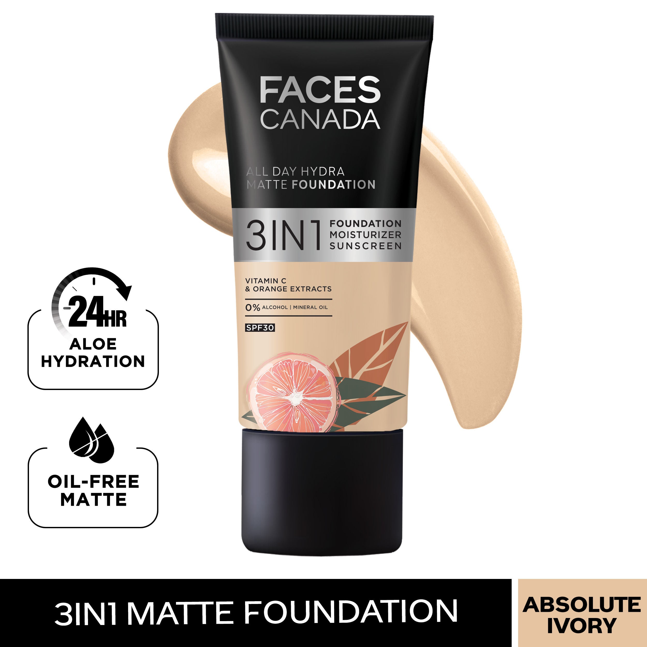 Faces Canada 3 In 1 All Day Hydra Matte Foundation - Absolute Ivory 012 (25ml) Faces Canada