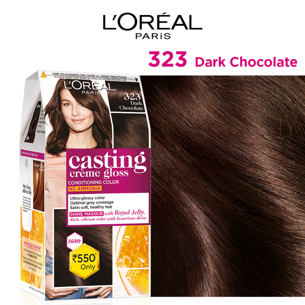 L'Oreal Paris Casting Creme Gloss Hair Color - Dark Chocolate 323 (87.5 g + 72 ml) L'Oreal Paris