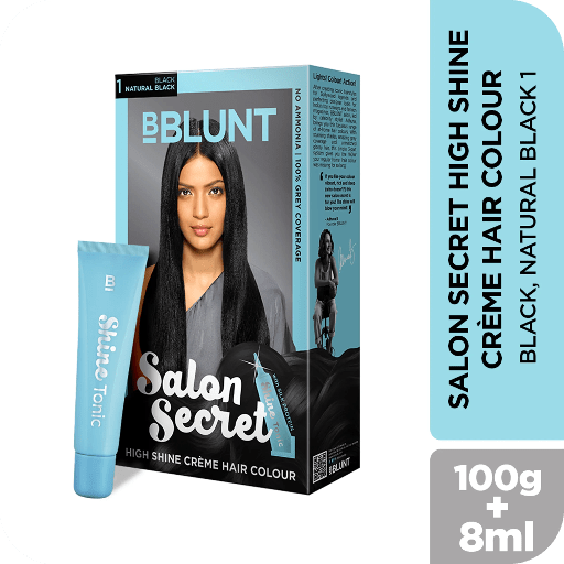 BBlunt Salon Secret High Shine Crème Hair Colour Black, Natural Black 1 (100g + 8ml) BBlunt