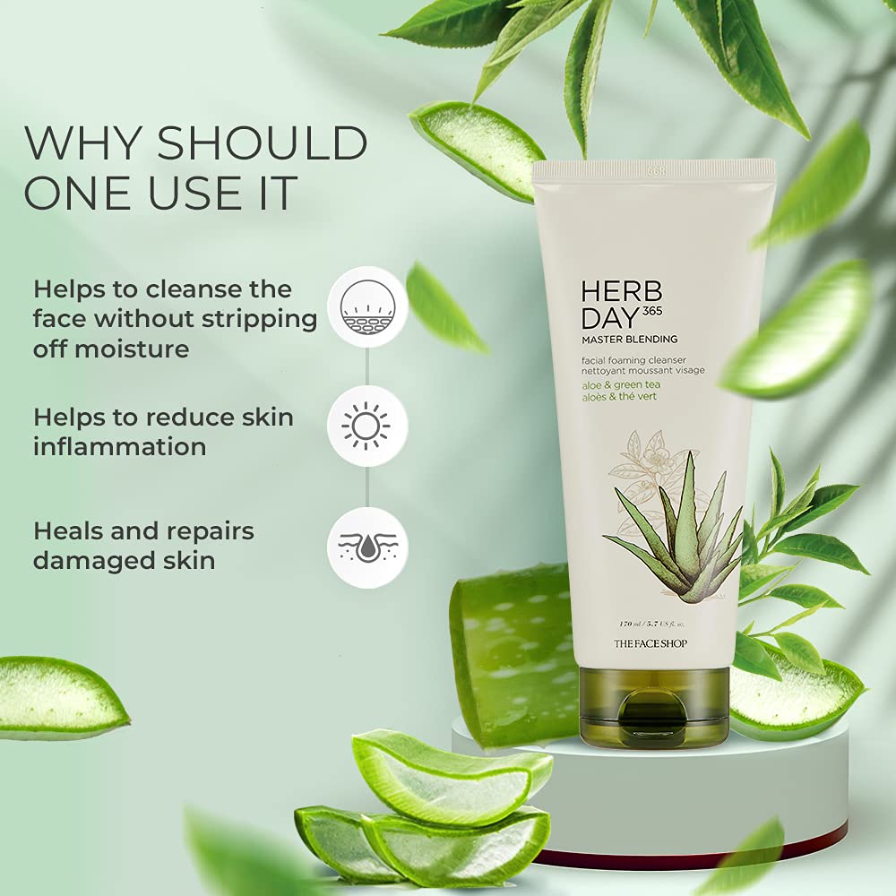 The Face Shop Herb 365 Day Master Blending Aloe & Green Tea Foaming Cleanser (170 ml) The Face Shop