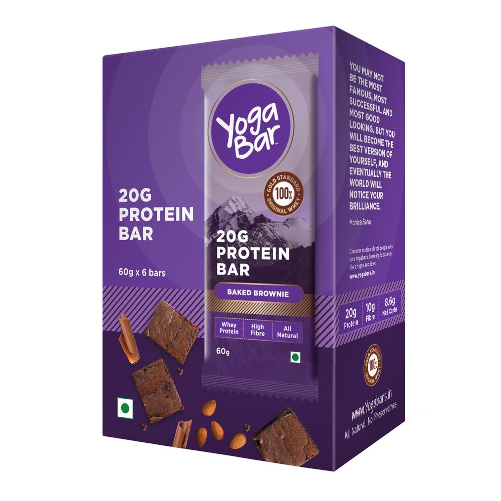 Yoga Bar Baked Brownie 20g Protein Bars (60 g x 6 Bars) Yoga Bar