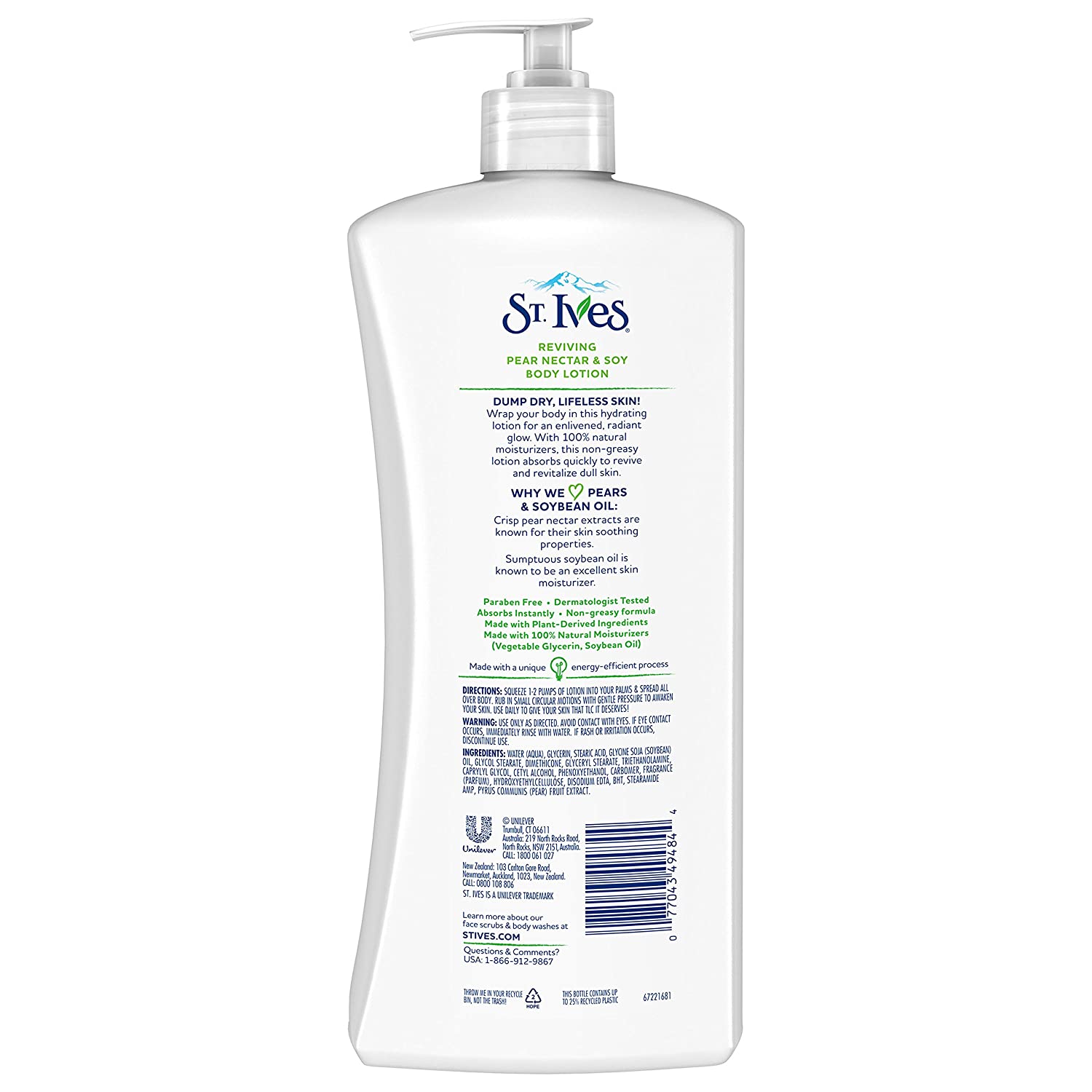 St. Ives Reviving Pear Nectar And Soy Body Lotion (621 ml) St. Ives