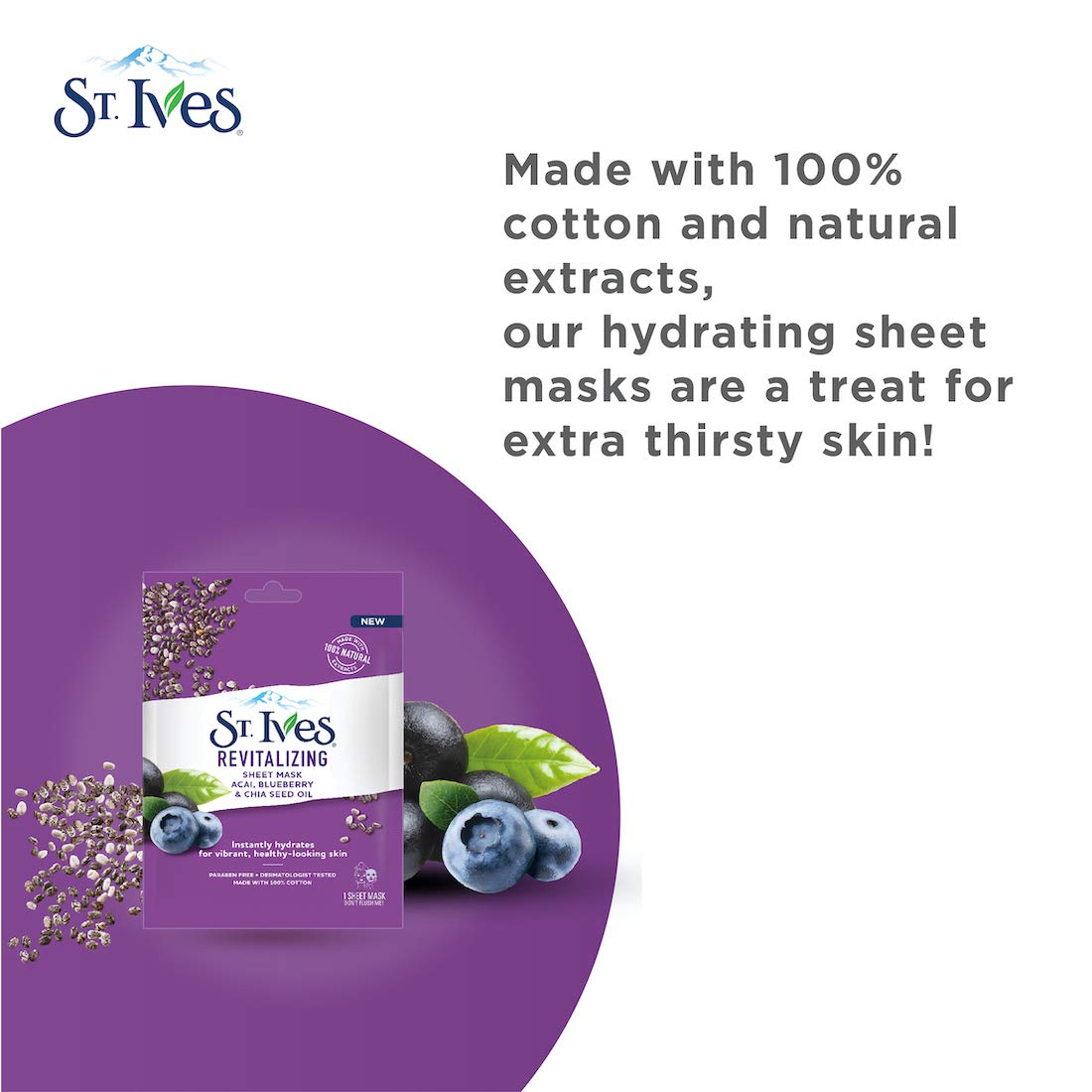 St. Ives Revitalizing Acai Blueberry & Chia Seed Oil Sheet Mask (1 pc) St. Ives