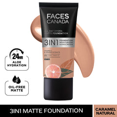 Faces Canada 3 In 1 All Day Hydra Matte Foundation - Caramel Natural 023 (25ml) Faces Canada