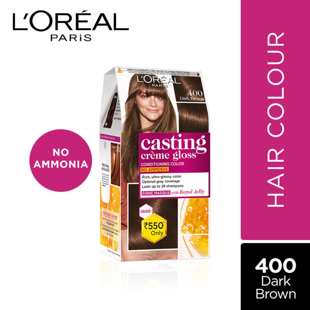 L'Oreal Paris Casting Creme Gloss Hair Color - Dark Brown 400 (87.5 g + 72 ml) L'Oreal Paris