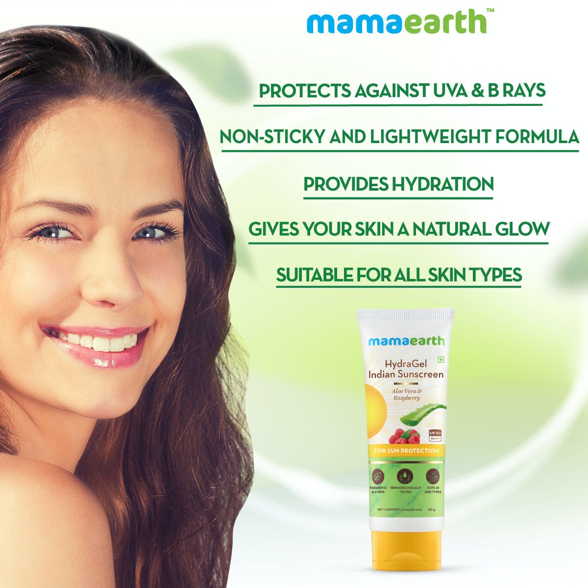 MamaEarth HydraGel Indian Sunscreen SPF 50 PA+++ (50 g) MamaEarth