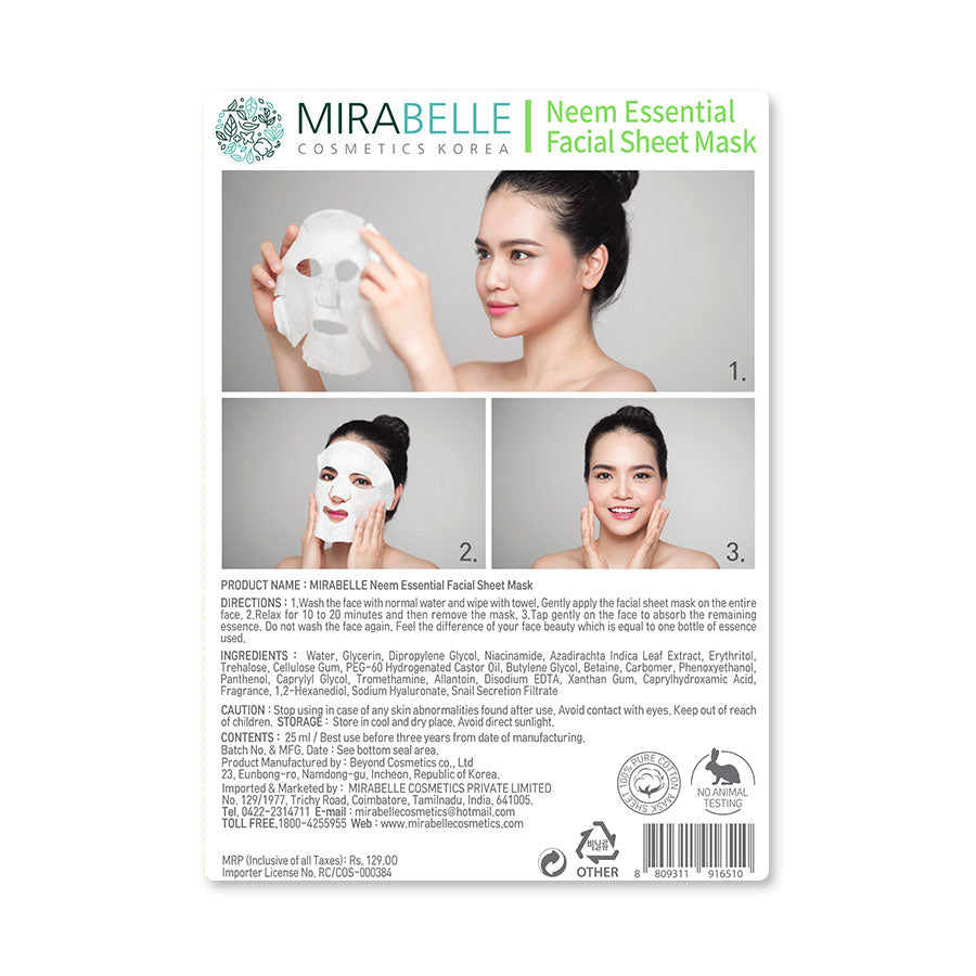 Mirabelle Neem Essential Facial Sheet Mask (25 ml) Mirabelle