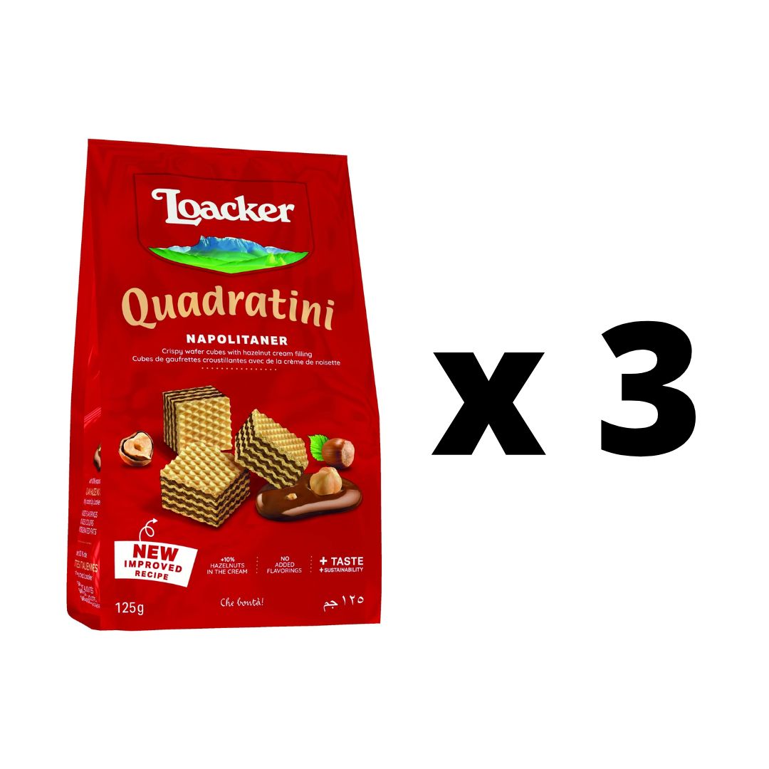 Loacker Quadratini Napolitaner (Buy 2 Get 1 Free) (125gm X 3 ) Loacker